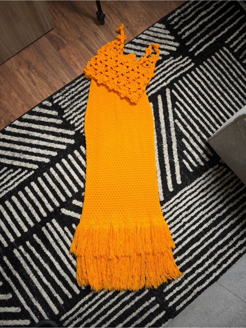 Crochet Fringe Maxi Skirt in Bright Orange - Picture 2 of 3